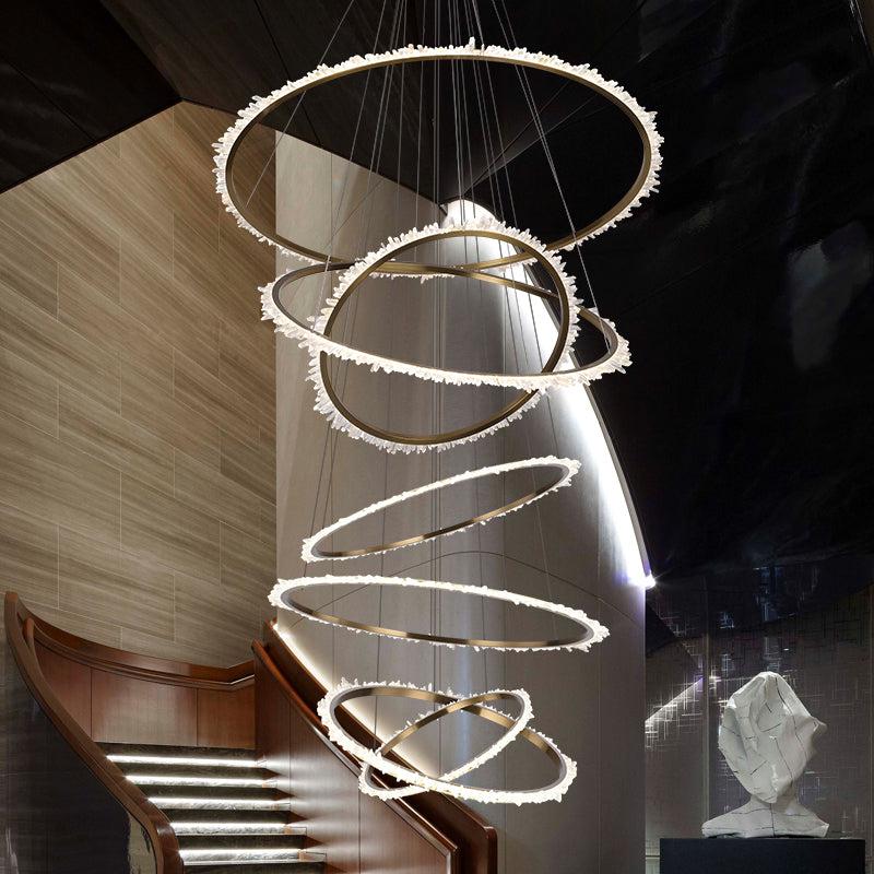 Gina Rock Crystal Multi Rings Chandelier For Staircase-Nobipets