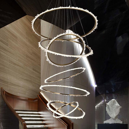 Gina Rock Crystal Multi Rings Chandelier For Staircase-Nobipets