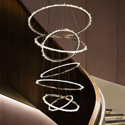 Gina Rock Crystal Multi Rings Chandelier For Staircase-Nobipets