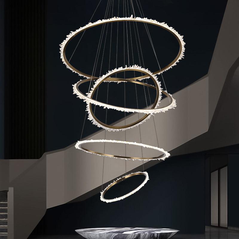 Gina Rock Crystal Multi Rings Chandelier For Staircase-Nobipets