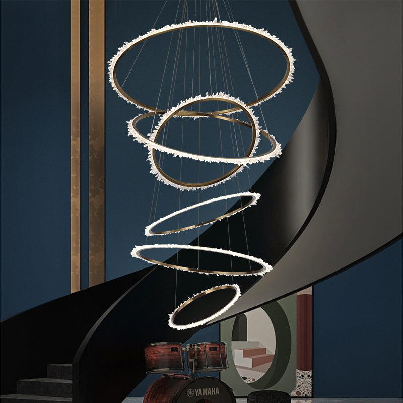 Gina Rock Crystal Multi Rings Chandelier For Staircase-Nobipets