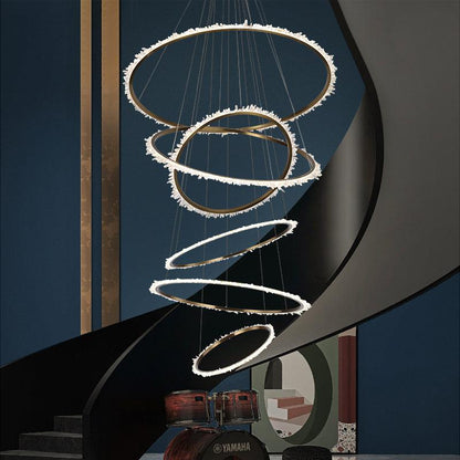 Gina Rock Crystal Multi Rings Chandelier For Staircase-Nobipets