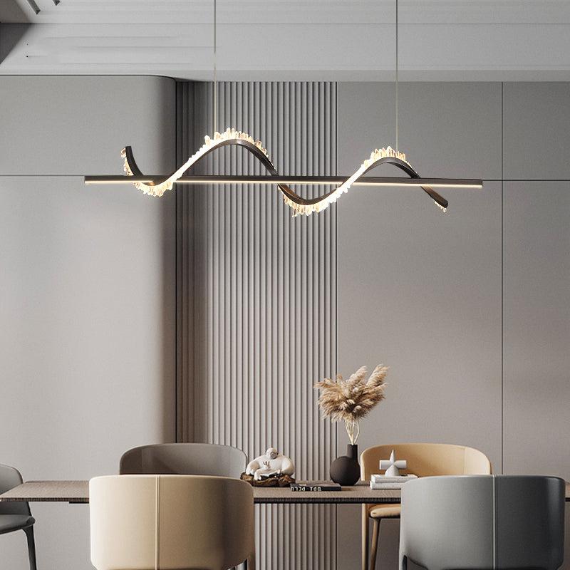 Gina Spiral Rock Crystal Chandelier,Linear Dining Room Chandelier-Nobipets