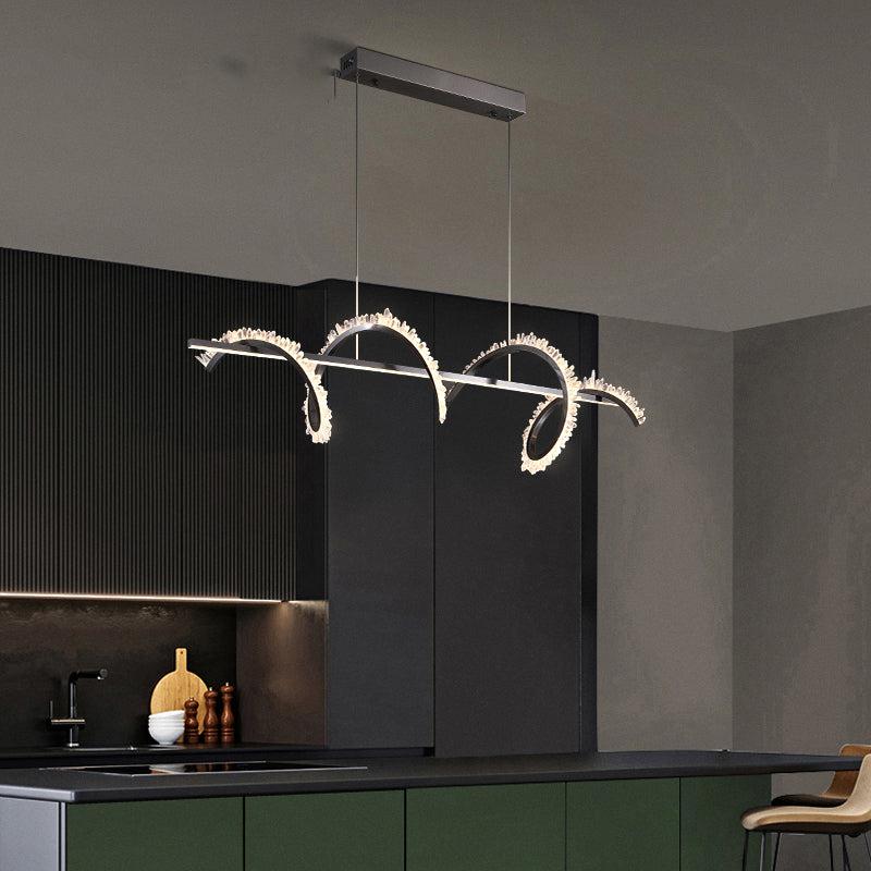 Gina Spiral Rock Crystal Chandelier,Linear Dining Room Chandelier-Nobipets
