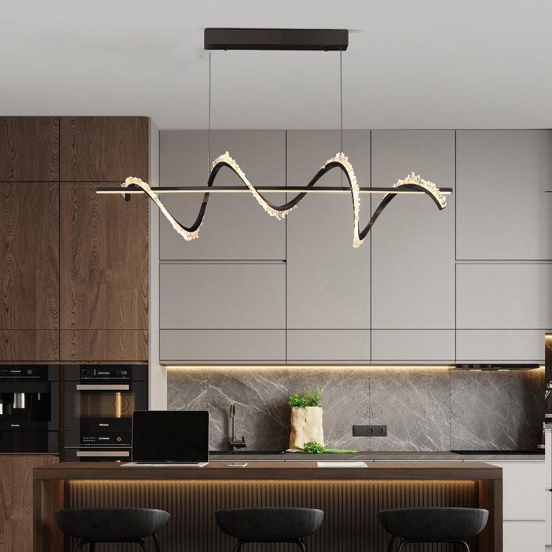 Gina Spiral Rock Crystal Chandelier,Linear Dining Room Chandelier-Nobipets