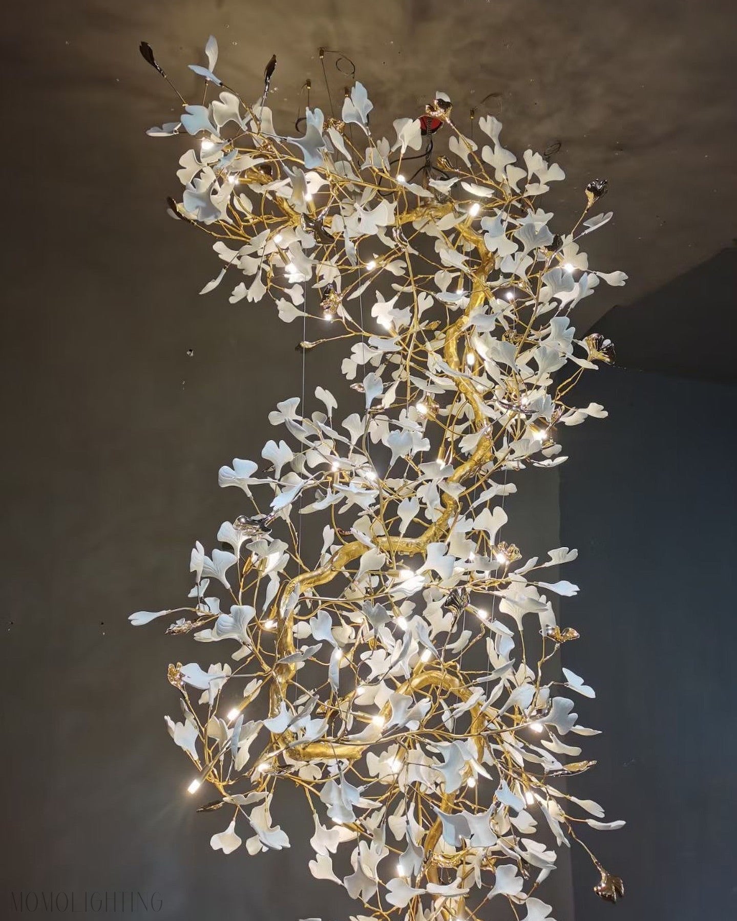 Ginkgo Leaf Ceramics Large Chandelier 110'' 118'' 157''H-Nobipets