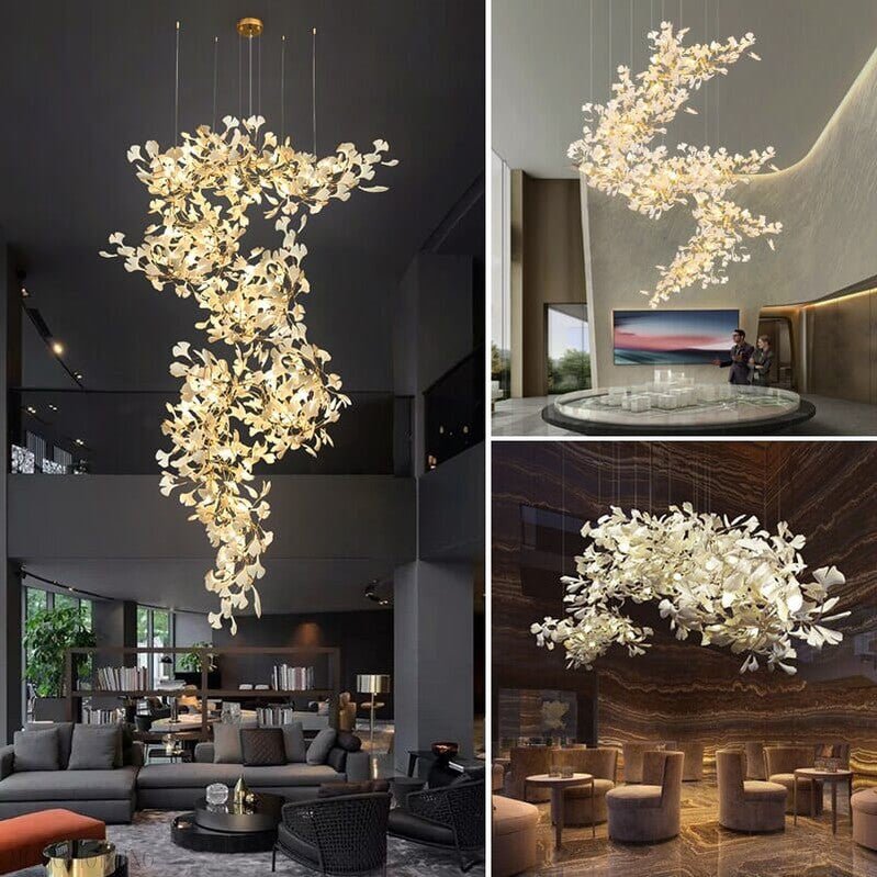 Ginkgo Leaf Ceramics Large Chandelier 110'' 118'' 157''H-Nobipets