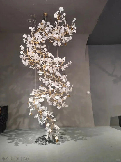 Ginkgo Leaf Ceramics Large Chandelier 110'' 118'' 157''H-Nobipets