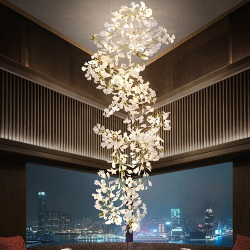 Ginkgo Leaf Ceramics Large Chandelier 110'' 118'' 157''H-Nobipets