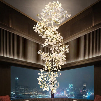 Ginkgo Leaf Ceramics Large Chandelier 110'' 118'' 157''H-Nobipets