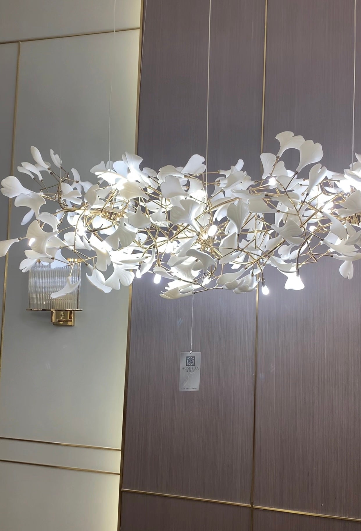 Ginkgo Leaf Flower Ceramics Chandelier For Foyer / Staircase /Hallway-Nobipets