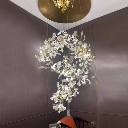 Ginkgo Leaf Flower Ceramics Chandelier For Foyer / Staircase /Hallway-Nobipets
