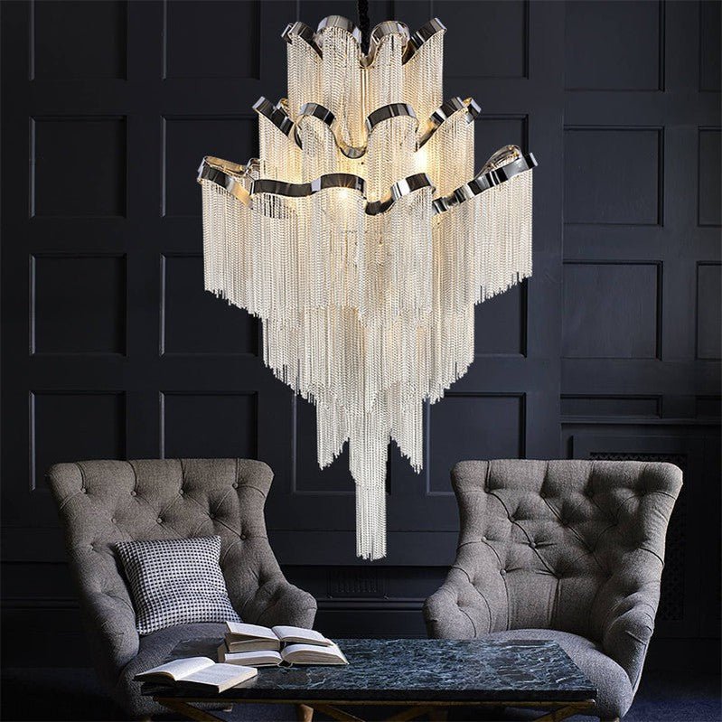 Gladys Aluminum Chain Tassel Stream Chandelier-Nobipets