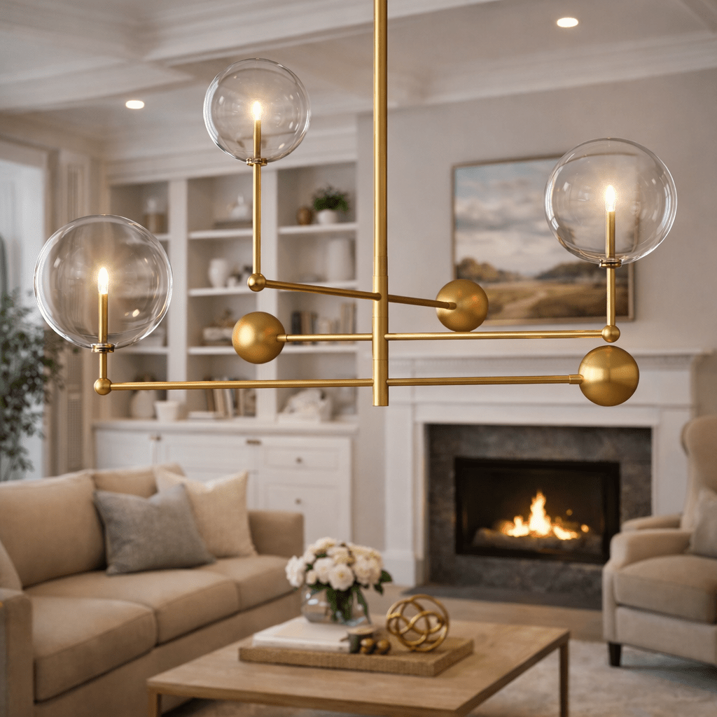 Glass Globe Three-Arm Chandelier