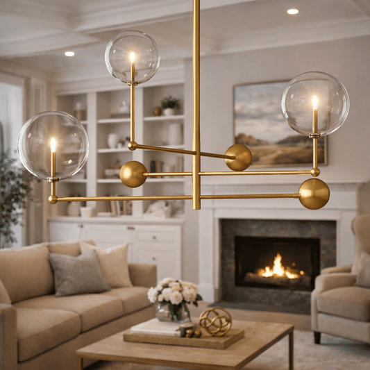 Glass Globe Three-Arm Chandelier