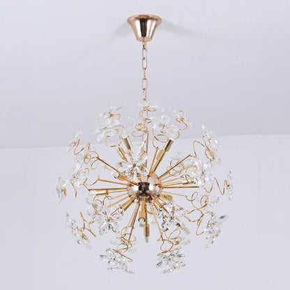 Golden Faceted Crystal Petal Dandelion Pendant Light