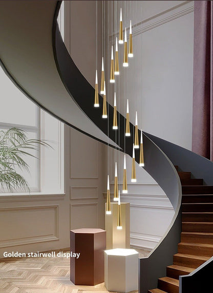 Golden/Black LED Hanging Meteor Rain Staircase Chandelier-Nobipets