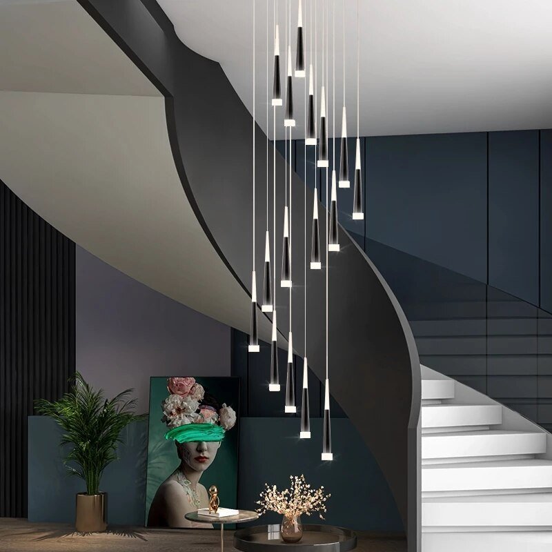 Golden/Black LED Hanging Meteor Rain Staircase Chandelier-Nobipets