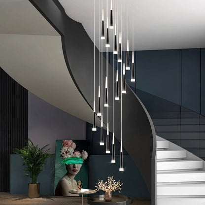 Golden/Black LED Hanging Meteor Rain Staircase Chandelier-Nobipets