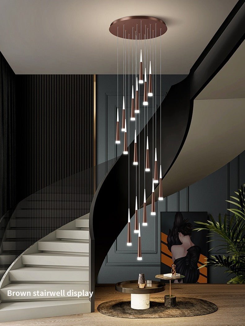 Golden/Black LED Hanging Meteor Rain Staircase Chandelier-Nobipets