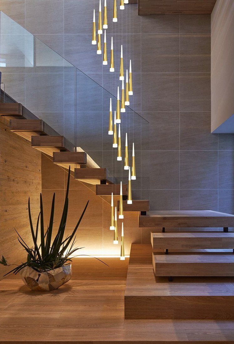 Golden/Black LED Hanging Meteor Rain Staircase Chandelier-Nobipets