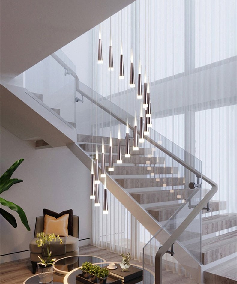 Golden/Black LED Hanging Meteor Rain Staircase Chandelier-Nobipets