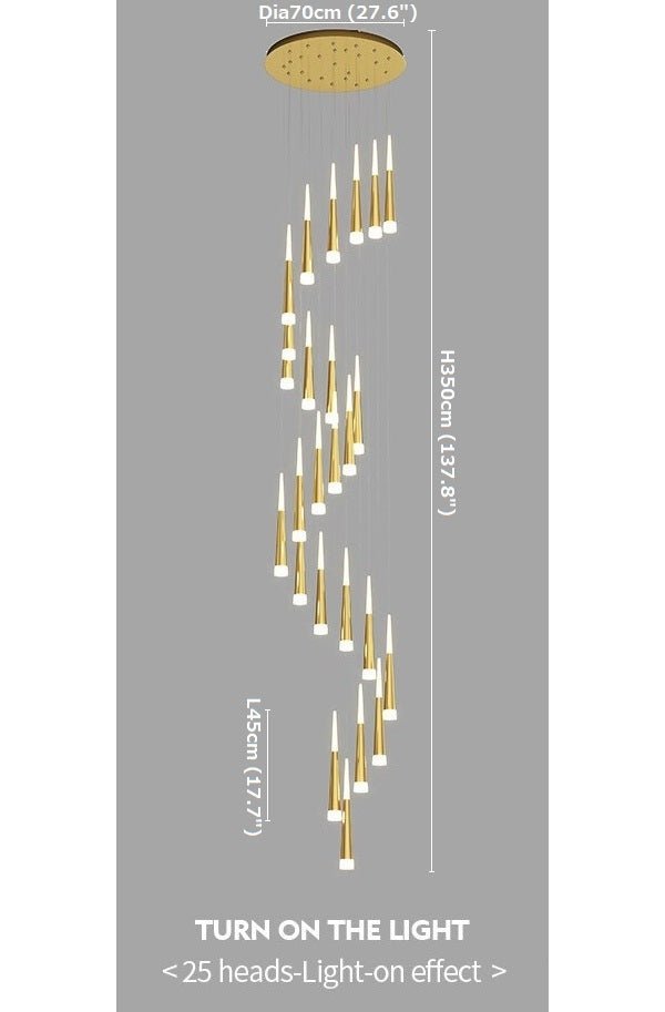 Golden/Black LED Hanging Meteor Rain Staircase Chandelier-Nobipets