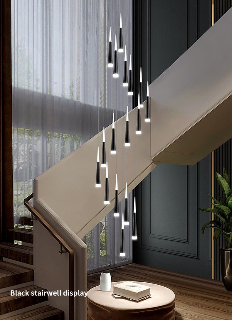 Golden/Black LED Hanging Meteor Rain Staircase Chandelier-Nobipets