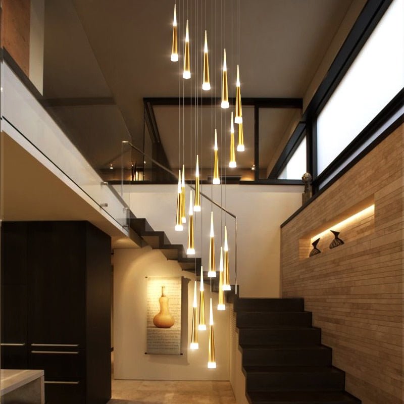 Golden/Black LED Hanging Meteor Rain Staircase Chandelier-Nobipets