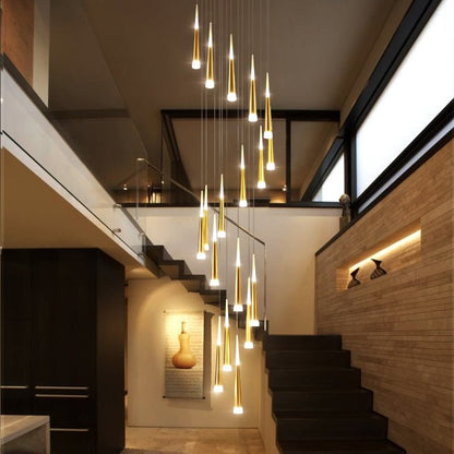 Golden/Black LED Hanging Meteor Rain Staircase Chandelier-Nobipets