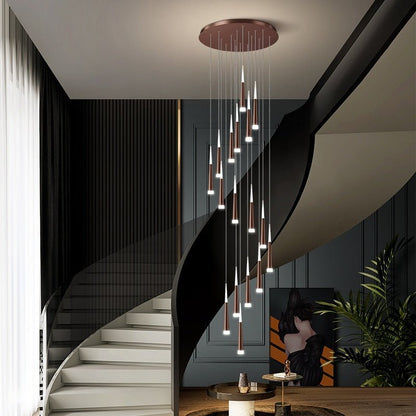 Golden/Black LED Hanging Meteor Rain Staircase Chandelier-Nobipets