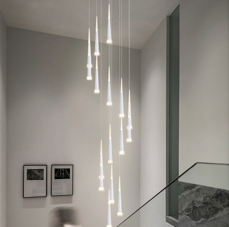 Golden/Black LED Hanging Meteor Rain Staircase Chandelier-Nobipets