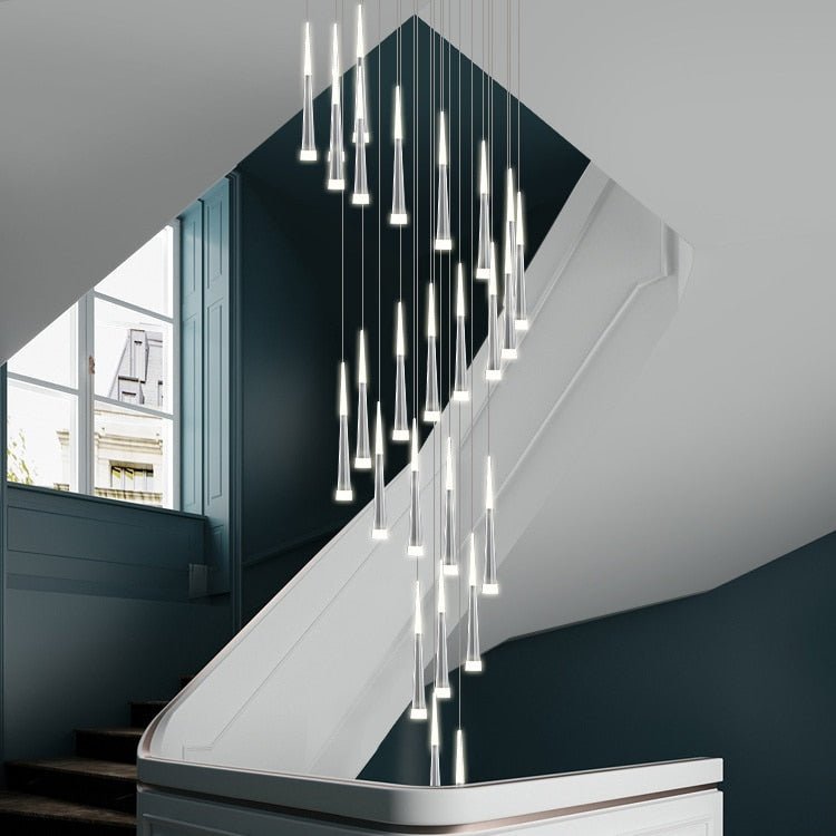 Golden/Black LED Hanging Meteor Rain Staircase Chandelier-Nobipets