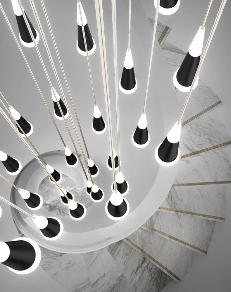 Golden/Black LED Hanging Meteor Rain Staircase Chandelier-Nobipets
