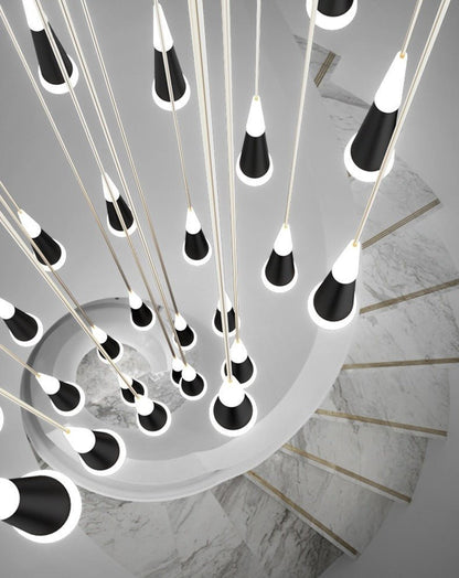 Golden/Black LED Hanging Meteor Rain Staircase Chandelier-Nobipets