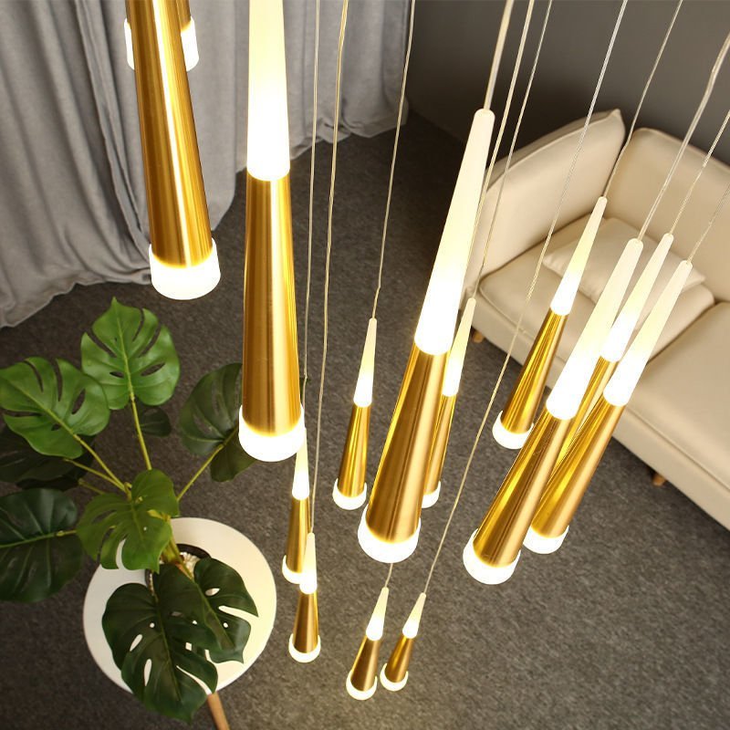 Golden/Black LED Hanging Meteor Rain Staircase Chandelier-Nobipets
