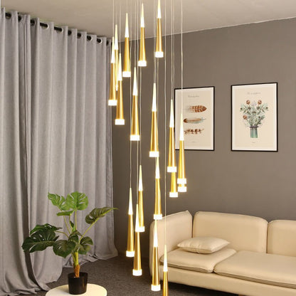 Golden/Black LED Hanging Meteor Rain Staircase Chandelier-Nobipets