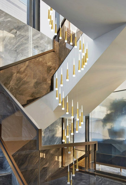 Golden/Black LED Hanging Meteor Rain Staircase Chandelier-Nobipets