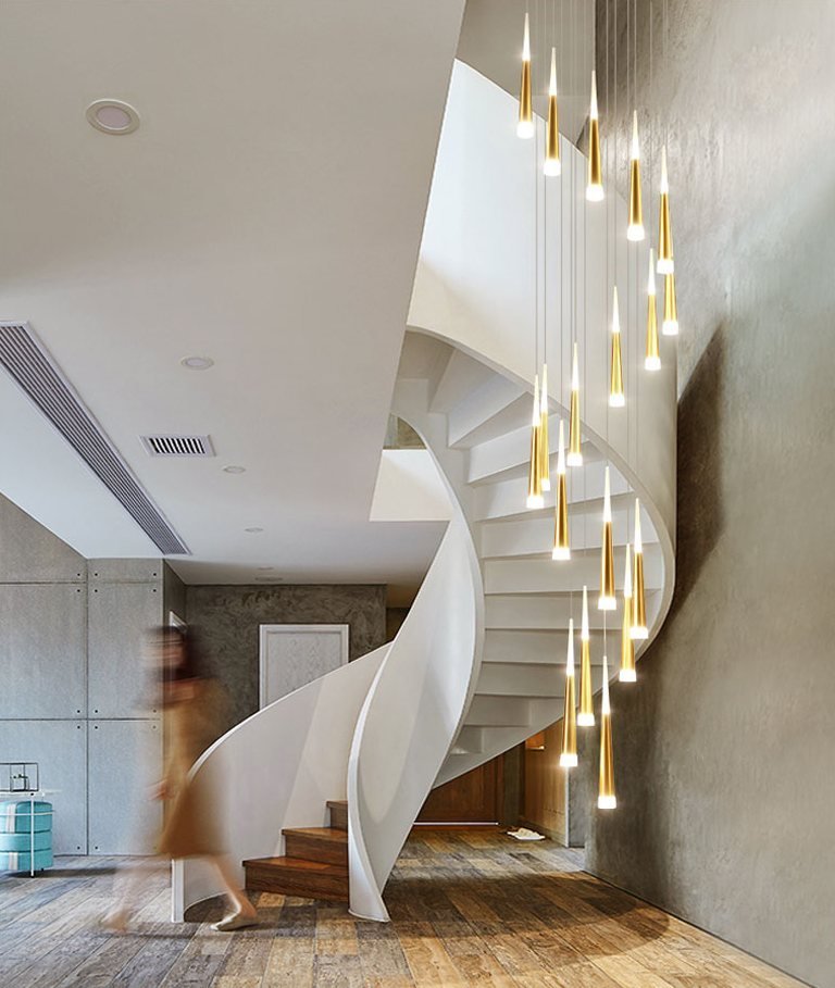 Golden/Black LED Hanging Meteor Rain Staircase Chandelier-Nobipets