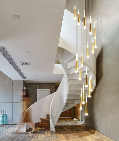 Golden/Black LED Hanging Meteor Rain Staircase Chandelier-Nobipets
