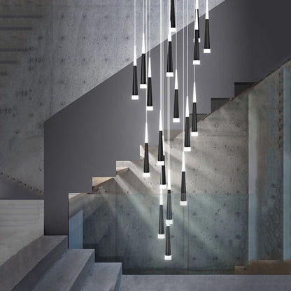 Golden/Black LED Hanging Meteor Rain Staircase Chandelier-Nobipets
