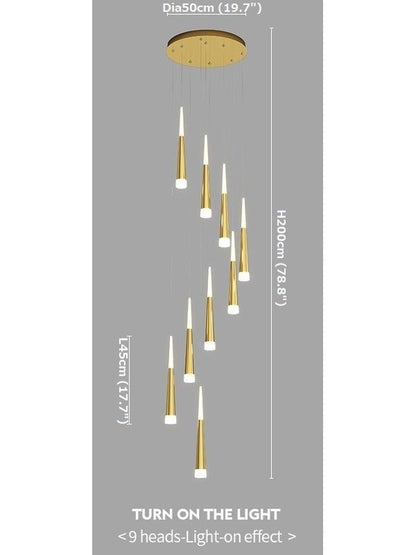 Golden/Black LED Hanging Meteor Rain Staircase Chandelier-Nobipets
