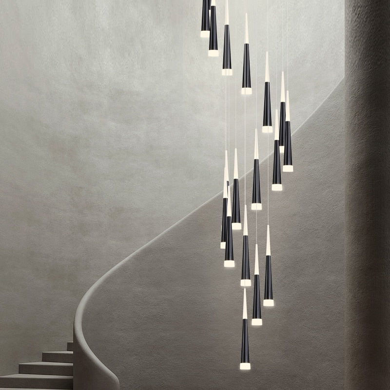 Golden/Black LED Hanging Meteor Rain Staircase Chandelier-Nobipets