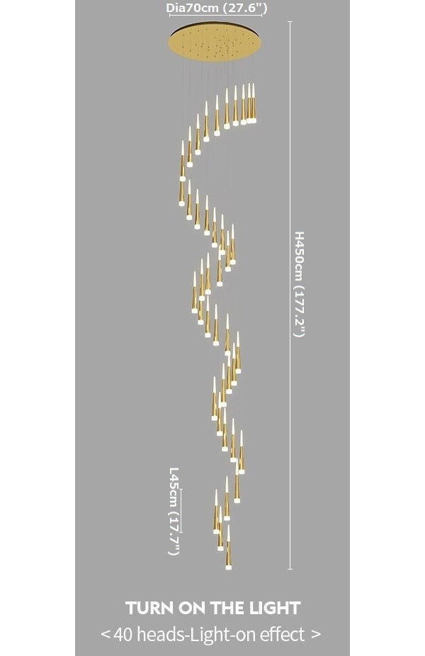 Golden/Black LED Hanging Meteor Rain Staircase Chandelier-Nobipets
