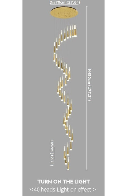 Golden/Black LED Hanging Meteor Rain Staircase Chandelier-Nobipets