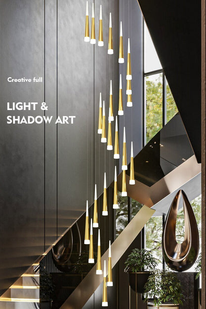 Golden/Black LED Hanging Meteor Rain Staircase Chandelier-Nobipets