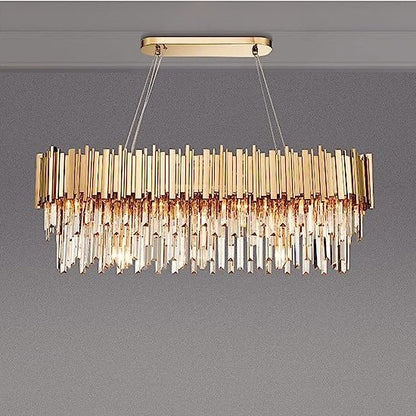 Gold/Silver Round Modern Tiered Metal Crystal Chandelier-Nobipets