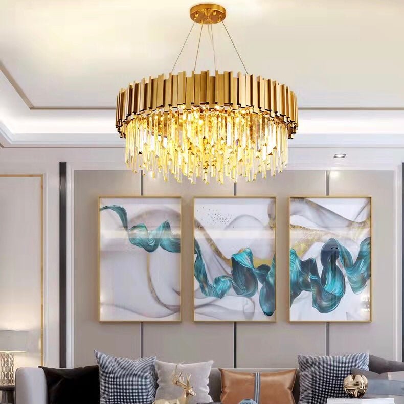 Gold/Silver Round Modern Tiered Metal Crystal Chandelier-Nobipets