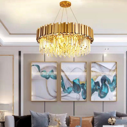 Gold/Silver Round Modern Tiered Metal Crystal Chandelier-Nobipets