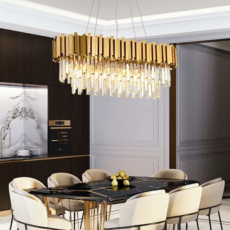 Gold/Silver Round Modern Tiered Metal Crystal Chandelier-Nobipets